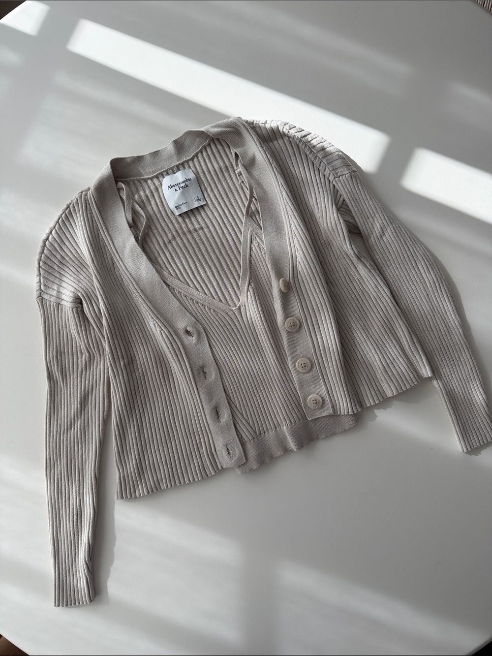 Abercrombie & Fitch Ribbed Crop Cardigan and Tank Set - Light Taupe - Picture 2 of 7